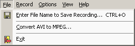 321Soft Screen Video Recorder File Menu
