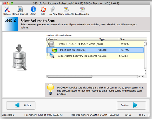 choosing disk or volume to scan