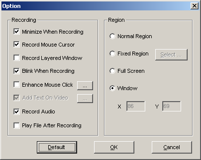 321Soft Screen Video Recorder Recording Options