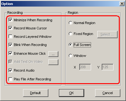 recording parameters